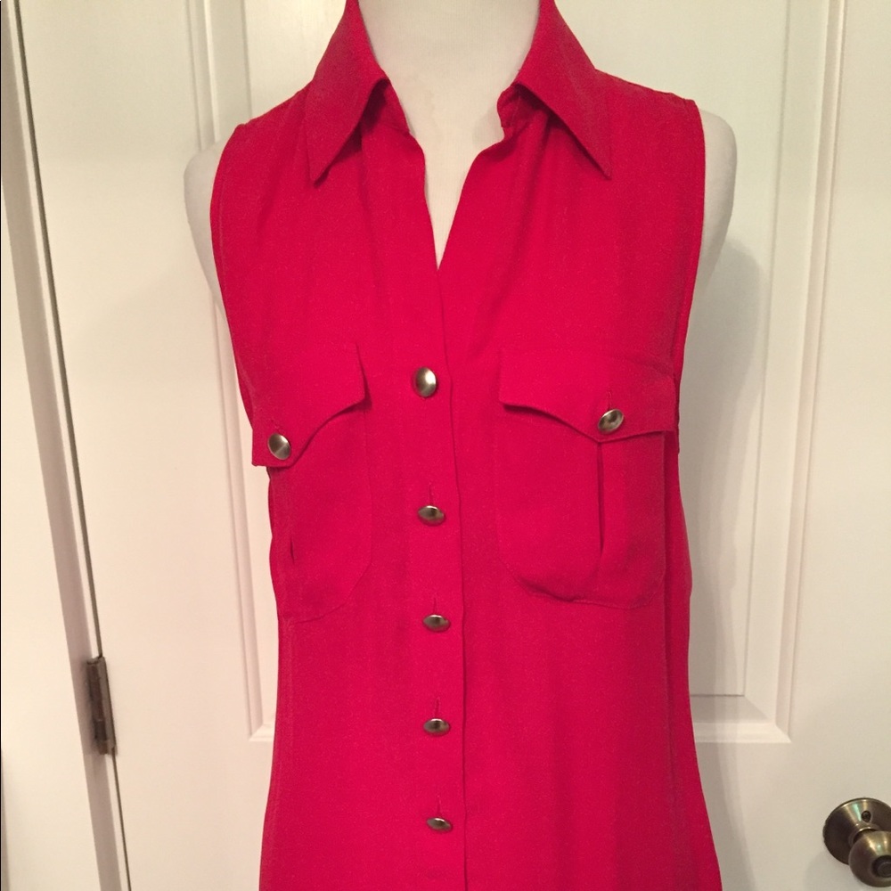 L’AGENCE TOP BLOUSE TUNIC RED SLEEVELESS SILK 2 S/M